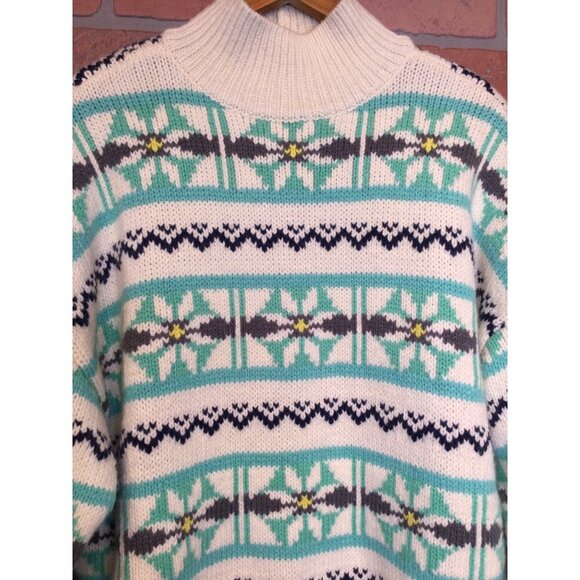 American Eagle Chunky Oversized Sweater Womens Fair Isle Snowflake Size S - Picture 2 of 9